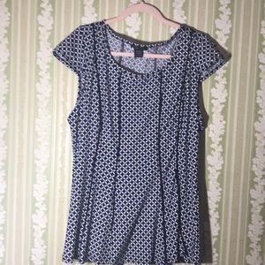 Blue/black geometric print blouse